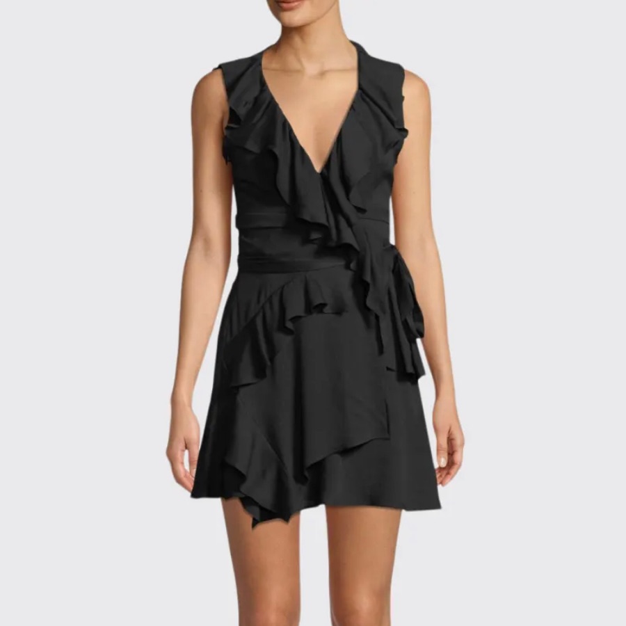 Euc Iro People Ruffle Crepe Black Mini Dress Size 36